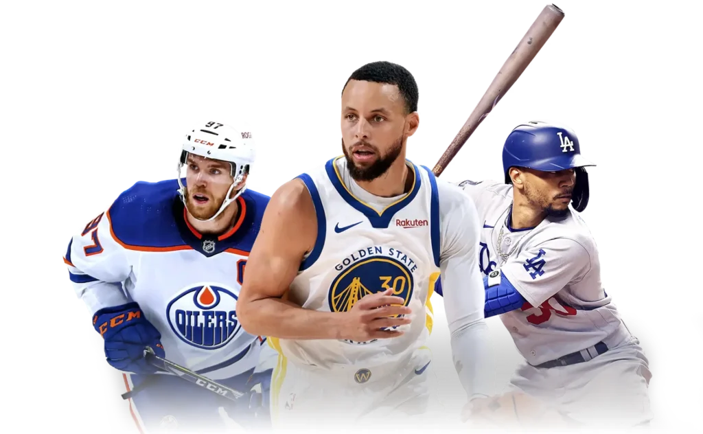 Composite of American hockey, basketball and baseball stars available on live sports channels